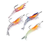 Fishing Shrimp Lures, Soft Shrimp Lure Set, Saltwater Fishing Lures, 4 Pieces Jig with Hook Artificial for Trout Bass River Pond Surf Inshore Ice Stream Lake Shore Beach Offshore
