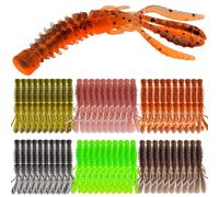 FishingPepo Lot de 60 leurres de pêche en plastique souple pour pêche à l'écrevisse, appâts artificiels pour pêche en eau douce, eau salée, bar