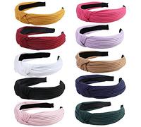Fishinsea Lot de 10 bandeaux larges noués pour femmes et filles, jolis bandeaux tendance en couleur unie, accessoires antidérapants pour cheveux pour cadeaux quotidiens de festival