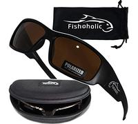 Fishoholic MB-AMB Lunettes de soleil polarisées pour pêche en rivière, lac, bar, eau salée et pochette de protection UV400 Noir mat