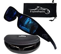 Fishoholic Lunettes de soleil polarisées UV400 (14 options) Cadeau de pêche avec étui rigide et pochette, noir brillant, 1 size fits most