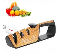 FISHTEC Aiguiseur de Couteaux Cuisine Manuel 3 EN 1 + Affuteur Ciseaux et Couteau Professionnel - Patins Antidérapants - Différentes Tailles : Angle Ajustable 14 à 24° - 3 Fentes - 25 CM - Effet Bois