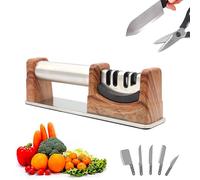 FISHTEC - Aiguiseur Wood & Steel - Affûtage - 3 étapes d'aiguisage - Ciseaux - Acier inoxydable - Base antidérapante - Large poignée - Effet bois - Dimensions : 22.6 x 5.2 x 7.2 cm