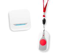 FISHTEC Alarme D’assistance SOS Avec Récepteur Sur Secteur - Bouton d’Appel, Alarme Sans Fil Pour Personne Agée, Handicapé, les Femmes Enceintes ou les Malades, 36 Mélodies, Portée de 100m - Blanc