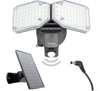 FISHTEC Balise Solaire Extérieure -Borne de 2 Spots Orientables 100 LEDs, 1000 Lumens, Panneau Déporté et Détecteur de Mouvement