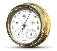 FISHTEC Baromètre Mécanique Analogique Élégant avec Thermomètre et Hygromètre - Cadre Doré 22,5 cm - Prévisions Météo...