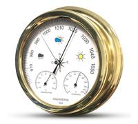 FISHTEC Baromètre Mécanique Analogique Élégant avec Thermomètre et Hygromètre - Cadre Doré 22,5 cm - Prévisions Météo par Pression Atmosphérique