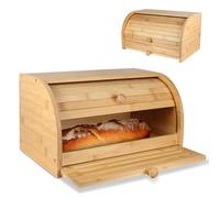 Fishtec Boîte à Pain en Bambou avec Planche à Découper Intégrée - Récupération des Miettes - Caisse à Pain - Panier à Pain - Porte Coulissante - Idéal pour Conserver Votre Pain - 37 x 23 x 19,7 cm