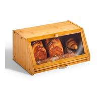 FISHTEC Boîte à pain en bambou - Couvercle vitré transparent et planche à découper intégrée - 39x25x18 cm