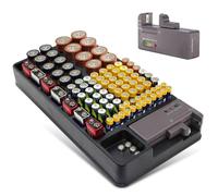 FISHTEC Boite de rangement pour 100 piles avec testeur détachable - Compatible AA, AAA, C, D, 9V et bouton - Murale ou tiroir
