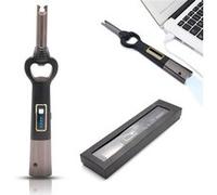 FISHTEC Briquet à Arc avec Fonction 3 en 1, Electrique, Décapsuleur et Eclairage LED - Rechargement USB Câble Fourni Bouton tactile + Verrouillage de sécurité 2 heure charge = 200 utilisations Noir G