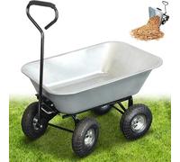 FISHTEC - Chariot de Jardin à Main 75L - Remorque Brouette 4 Roues Gonflables - Benne Basculante - Capacité de Charge Max 250 KG - Long Manche - 86 x 60,5 CM - Métal Galvanisé