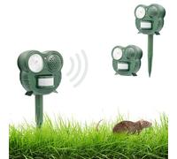 FISHTEC - Chasse Nuisibles 4 Saisons Flash 5 LED Ultra sonique Détecteur de Mouvements Répulsif Anti à Planter Fonctionne Piles Contre Les Chats, Pigeons, Rongeurs