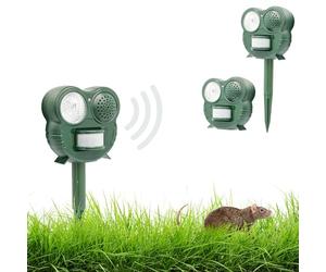 FISHTEC - Chasse Nuisibles 4 Saisons Flash 5 LED Ultra sonique Détecteur de Mouvements Répulsif Anti à Planter Fonctionne Piles Contre Les Chats, Pigeons, Rongeurs