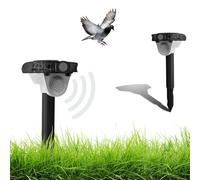 FISHTEC Chasse Oiseaux Flash 270° - Avec Panneau Solaire, 4 LED Flash, Détecteur de Mouvement Infrarouge, Enceinte Son, Contre les volatiles et nuisibles habituels, Angle de détection de 120° - 115 dB