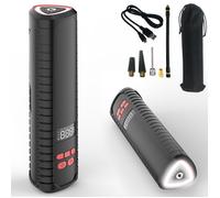 FISHTEC Compresseur Air Portable Électrique LCD 10 Bars avec Lampe et Embouts pour Pneus Vélo Moto Voiture et Ballons