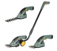 FISHTEC - Coupe-bordure et taille-haie sans fil 2 en 1 - Mini tondeuse légère manche télescopique réglable lames 10 et 17 cm tête pivotante - Entretien pelouse bordures haies et arbustes