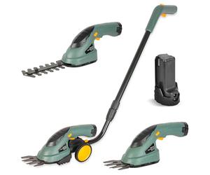 FISHTEC - Coupe-bordure et taille-haie sans fil 2 en 1 - Mini tondeuse légère manche télescopique réglable lames 10 et 17 cm tête pivotante - Entretien pelouse bordures haies et arbustes