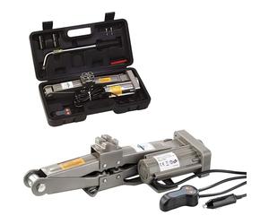 FISHTEC - Cric ciseau électrique 1,5 Tonne 12 V - Plage de Levage 11 à 34 cm - Connexion Allume-Cigare - Câble 3 mètres avec Mallette de Transport - Changement de Roue Rapide et sans Effort