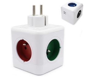 FISHTEC - Cube Multiprise USB 4 Fiches Colorées et 2 Ports Stickers d'Identification Couleurs Secteur sans Fil pour Prises Murales, Multiprises, etc.