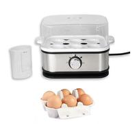 FISHTEC Cuit Œufs Électrique 6 Œufs - Cuisson Coque Mollet Dur - Acier Inoxydable 210W - Arrêt Automatique et Signal Sonore - Verre Doseur Inclus