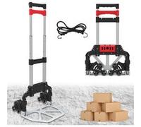 Diable Pliable en Aluminium Ultra Robuste - 6 Roulettes Rotatives par 3 - Chariot Léger 3Kg - Ultra Compact / Manche Télescopique - Tendeurs / Élastiques à Crochets Fourni - Charge Max 60Kg