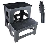 FISHTEC - Escabeau 2 marches Pliable - 43x38x33 cm - Polypropylène - Antidérapant - Certifié EN14183 - Hauteur Travail 2m - Compact 10,5 cm plié - Idéal Garage - Maison - Bibliothèque -