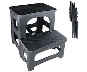 FISHTEC Escabeau Pliant 2 Marches pour la Maison - Marchepied Compact en Polypropylène avec Plateforme antidérapante 150 kg - Rangement en Hauteur et Nettoyage Quotidien
