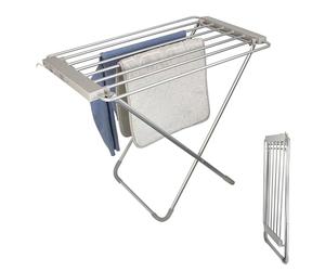 FISHTEC Étendoir à Linge Électrique Chauffant avec 8 Barres en Aluminium Brossé - Sèche-Serviettes Pliable et Compact pour Salle de Bain - Séchage Rapide 45-55°C - Puissance 120W et Format Mobile