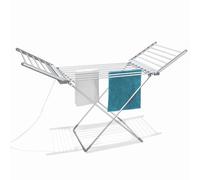 FISHTEC - Étendoir à Linge Electrique Pliable en Aluminium Sèche Serviette Salle de Bain Chauffant 18 Barres 230 W 145CM Argent Séchage Rapide et Sécurisé (avec minuteur) Gris