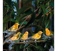 Fishtec - Guirlande solaire oiseaux lumineux - 5 oiseaux LED décoratifs pince transparente intérieur extérieur - Panneau solaire avec capteur crépusculaire terrasse balcon jardin