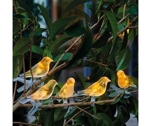 Fishtec - Guirlande solaire oiseaux lumineux - 5 oiseaux LED décoratifs pince transparente intérieur extérieur - Panneau solaire avec capteur crépusculaire terrasse balcon jardin