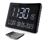FISHTEC Horloge Curve XXL - Écran incurvé - Heure, date, température - 2 alarmes, snooze - USB/Pile avec sauvegarde