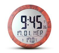 Fishtec Horloge Digitale Radio-Pilotée - Effet Loupe d'Orme - Grands Chiffres - Jours en 8 Langues - Date et Température - Fonction Réveil avec Fonction Snooze - 4 Alarmes Différentes - Ø21