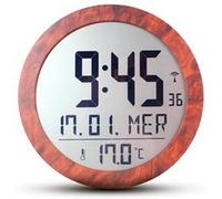 Fishtec Horloge Digitale Radio-Pilotée - Effet Loupe d'Orme Grands Chiffres Jours en 8 Langues Date et Température Fonction Réveil avec Snooze 4 Alarmes Différentes Ø21