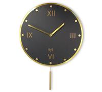 Fishtec Horloge Murale à balancier Design Vintage - Pendule Radio-pilotée réglage Automatique - Chiffres Romains et balancier oscillant doré - Ø 30 cm