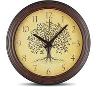 Fishtec Horloge Murale Arbre de Vie Ø 30,5 cm - Grands Chiffres- Radio Pilotée et Silencieuse sans Tic Tac - Moulure de Cadre - Cadran Effet Bois - Style Rétro Vintage
