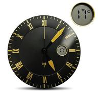 Fishtec - Horloge Murale Design Doré Chiffres Romains - Affichage Température Intérieure LCD - Cadran Haute Lisibilité - Décoration Salon Chambre Cuisine Bureau 25,4 cm