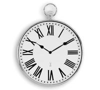Fishtec Horloge Murale Design - Montre Gousset Style Vintage Grands Chiffres Romains Lecture Facile Radio-pilotée Ø 30 CM Convient pour la Cuisine, Salon, Chambre Argentée Blanc