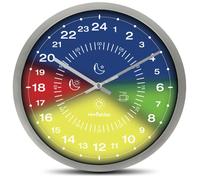 FISHTEC Horloge murale double cadran 24h Ø 30 cm - Noir/Blanc - Éducative pour enfants et seniors