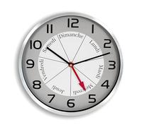 Fishtec - Horloge Murale Jour Et Heure - Jours en Français Aiguille Indicateur Grand Cadran Lisible Chiffres 2 Cm Cadre Aluminium Brossé Dimensions 30x3,5 Cm