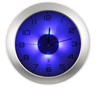 Fishtec - Horloge Murale Lumineuse Ø30 cm avec 4 LED Bleues, 3 Modes d'éclairage, radiopilotée réglage Automatique été/Hiver, Design Moderne pour Salon, Cuisine, Chambre ou Bureau