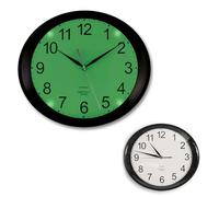 Fishtec - Horloge Murale Ovale Lumineuse 30 cm Noir - Rétroéclairage 4 LED Vertes - Détecteur d’Obscurité Intégré - 3 Modes Éclairage Permanent Auto 30s Off - Mouvement Silencieux sans Tic-Tac