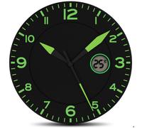 FISHTEC Horloge murale phosphorescente - Température LCD - Cadran vert, grands chiffres - Pour salon/bureau - Ø 25,4 cm