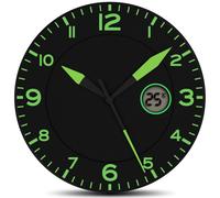 Fishtec - Horloge Murale silencieuse Cadran Vert Relaxant - Grands Chiffres Bleu sur Noir température intérieure LCD - Design Moderne Ø 25,4 cm - Salon Chambre Cuisine Bureau Couloir