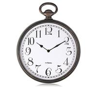 FISHTEC Horloge Murale Style Gousset Rétro Radio Pilotée | Chiffres romains, réglage heure automatique, décoration vintage élégante pour salon cuisine bureau, grand cadran lisible