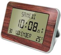 FISHTEC Horloge Réveil Numérique Murale Radiopilotée - Calendrier Date Jour et Heure - Grands Chiffres - 6 Langues - 2 Alarmes - Température Ambiante - Murale ou sur Pied