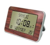 FISHTEC Horloge Réveil Numérique Radiopilotée Design Bois et Argent | Grand écran LCD, heure date température, double alarme avec répétition, fixation murale ou à poser, idéal seniors bureau