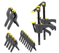 FISHTEC - Kit Complet de Serrage pour Travaux Bois - 16 Pièces : 14 Pinces de Serrage à Ressorts (3 Tailles) + 2 Serres-Joints à Ouverture Rapide - Idéal Bricolage, Ateliers, Serrage, Collage, etc.