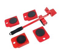 FISHTEC Kit de déplacement pour Meubles avec Levier de Levage et 4 Patins à roulettes Rotation 360 - Charge maximale 150 kg - Déplacement sans Effort Tous Sols - Rouge et Noir